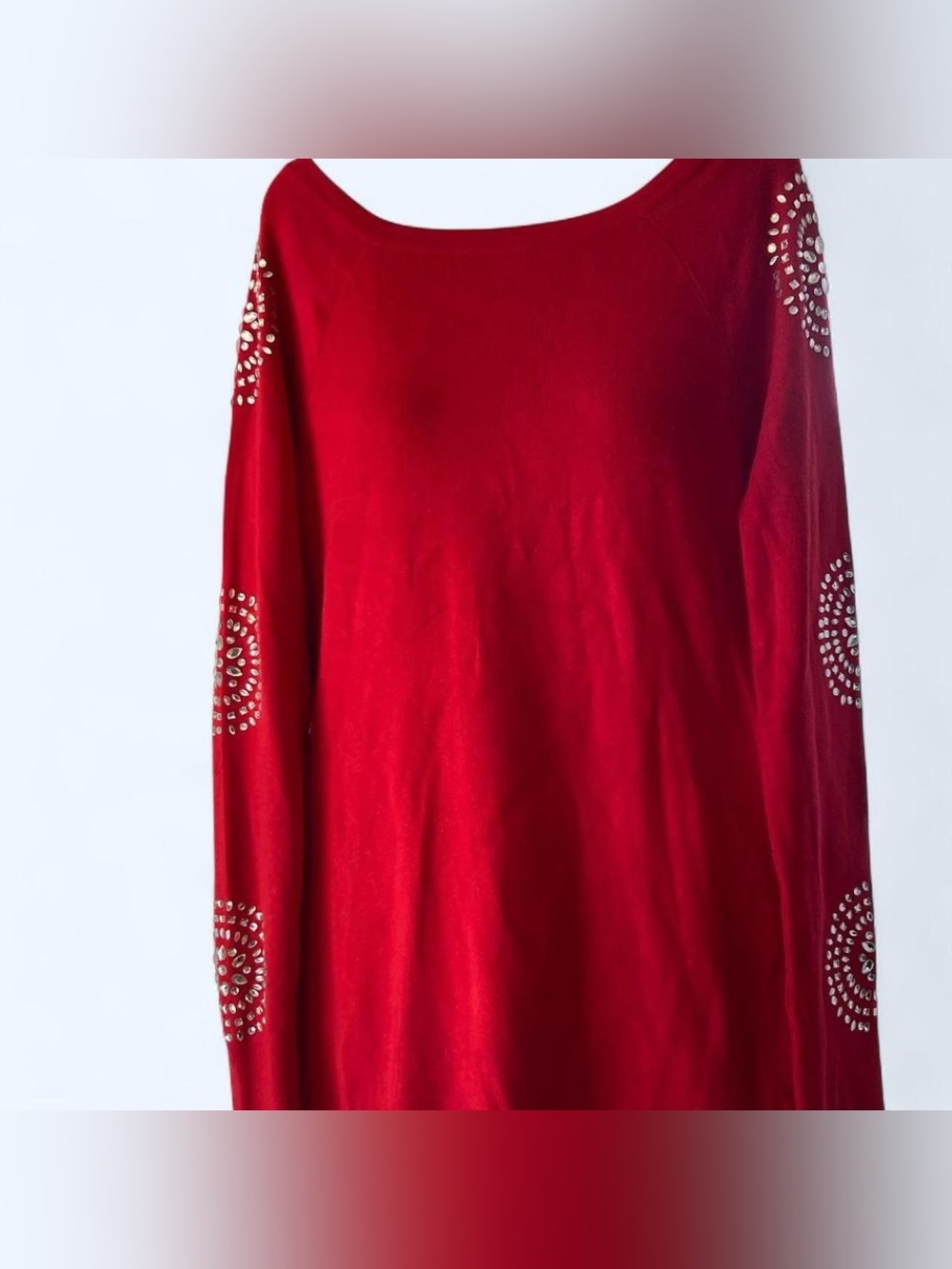 INC Red long sleeve dress with rhinestone sleeve details. Size M